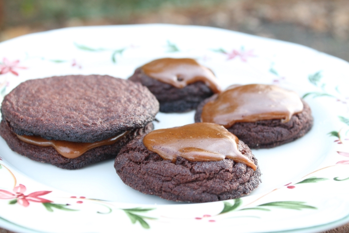 Plate of chocolate gingerbread & caramel cookies